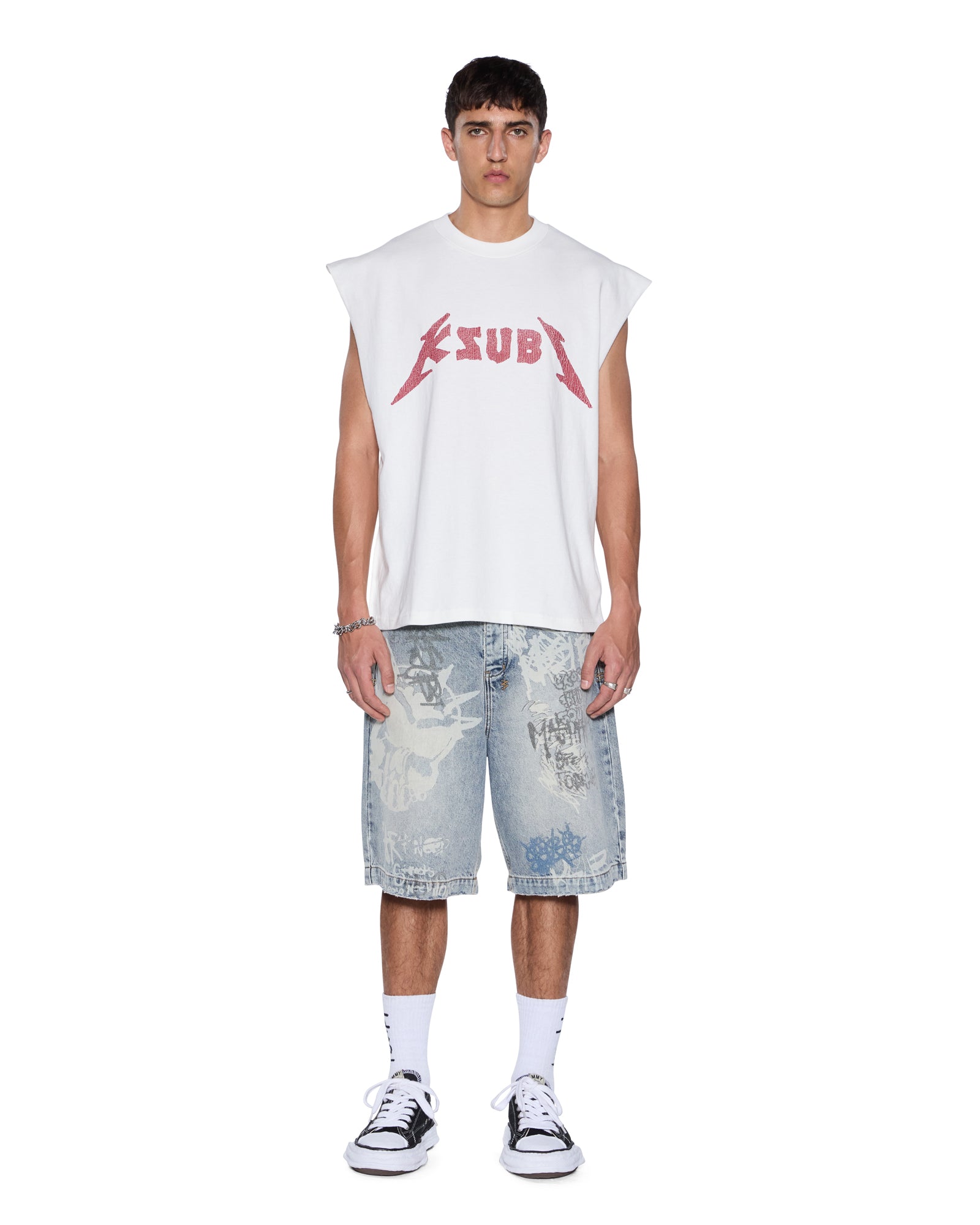 LINE UP EKCESS CUT OFF TEE WHITE/RED - Image 2