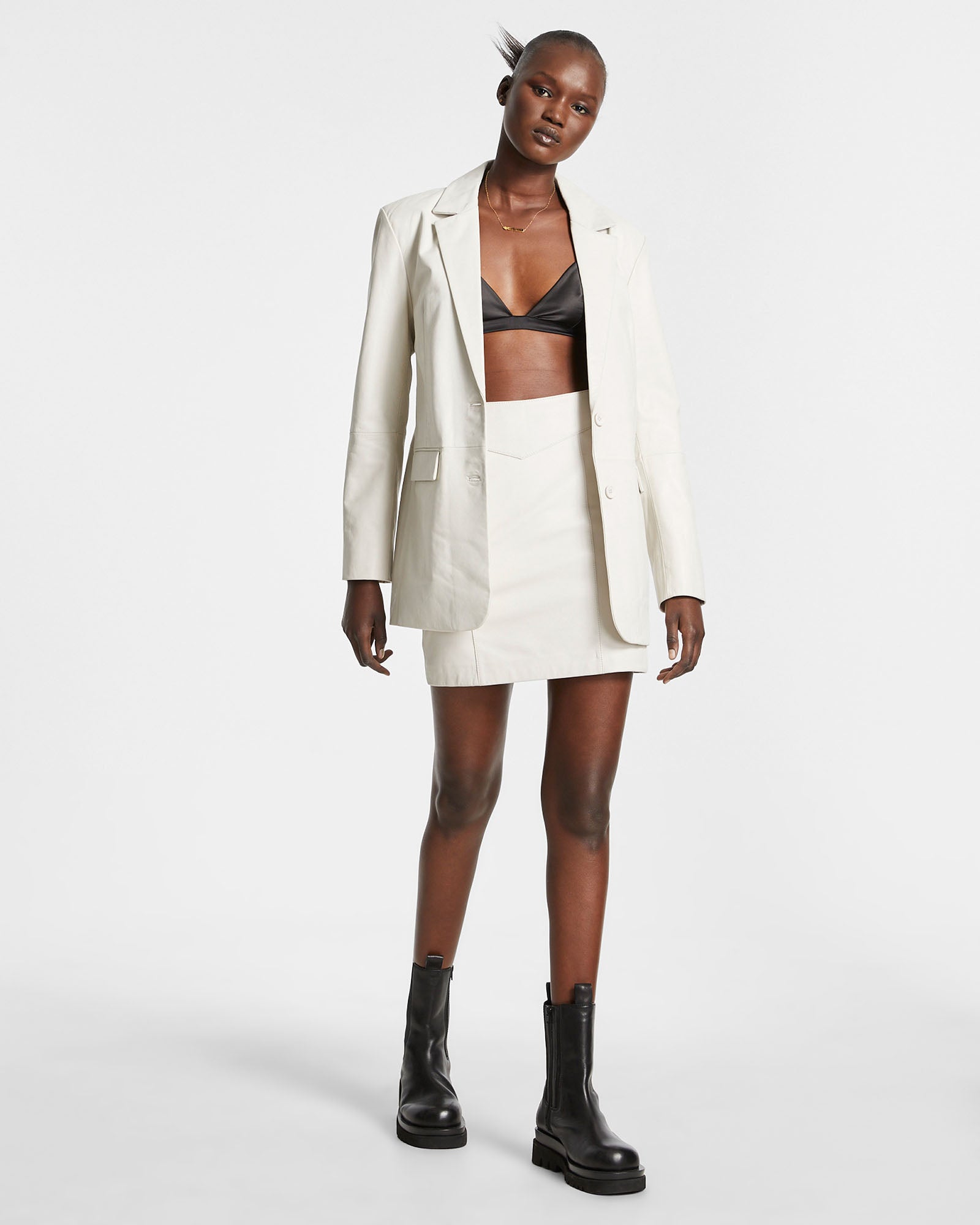 VIVIAN LEATHER BLAZER OFF WHITE - Image 2