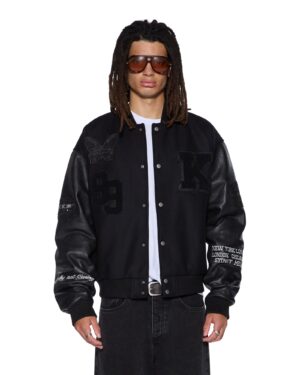 Patched Varsity Jacket Black