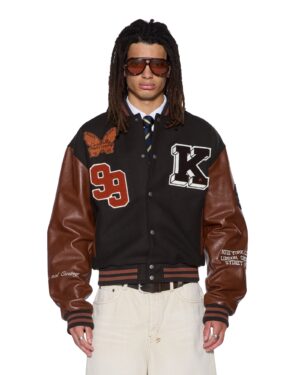 Patched Varsity Jacket Chocolate