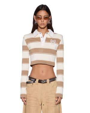Academy Ls Polo Shirt Tan Stripe